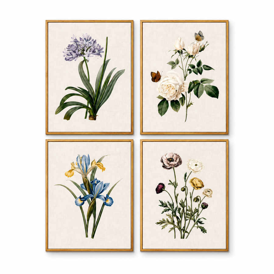 Botanical Quartet Canvas Wall Art Set (4 Panels, 12x16 in Each)