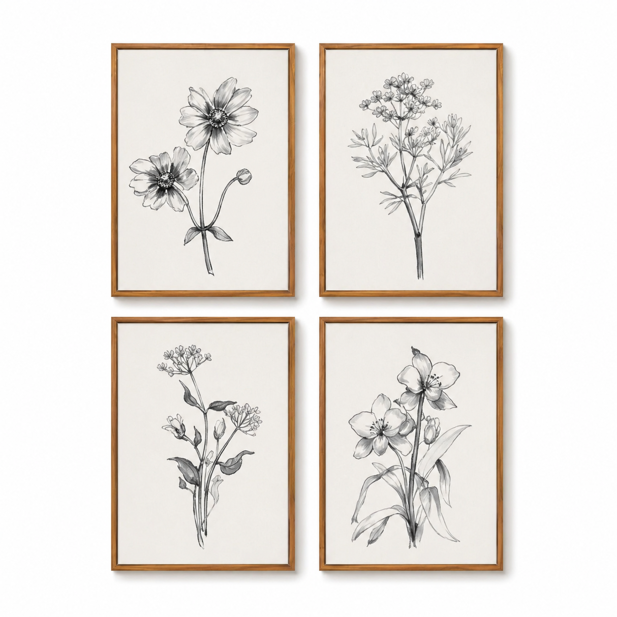 Botanical Quartet Canvas Wall Art Set (4 Panels, 12x16 in Each)