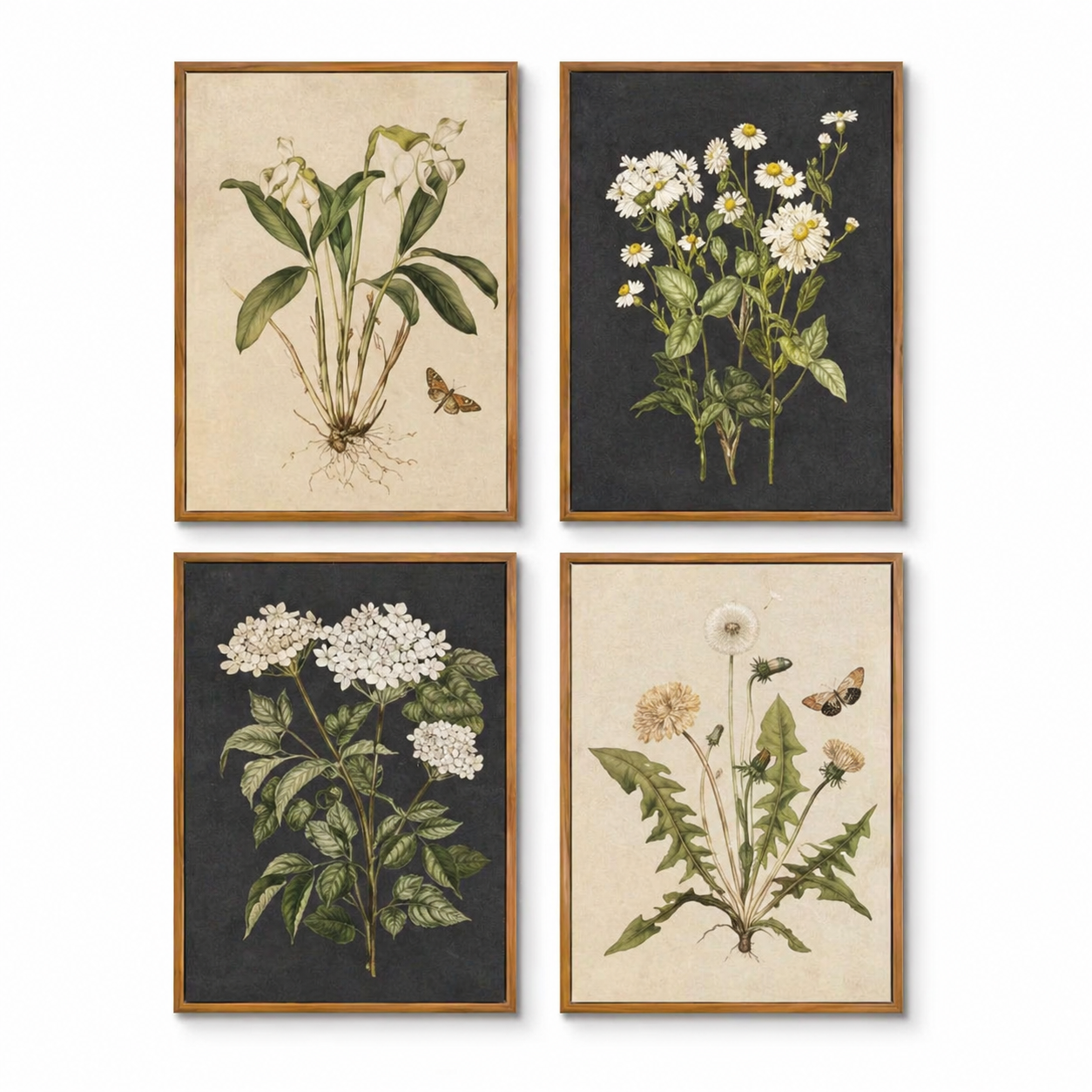 Botanical Quartet Canvas Wall Art Set (4 Panels, 12x16 in Each)