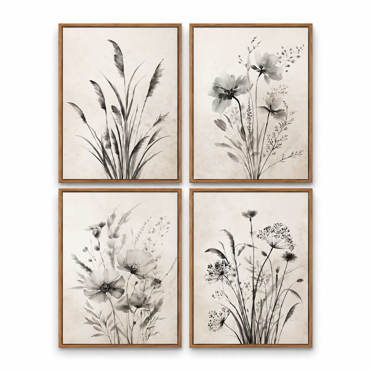 Botanical Quartet Canvas Wall Art Set (4 Panels, 12x16 in Each)