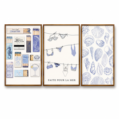 Minimal Blue Triptych Canvas Wall Art Set Gallery-Wrapped