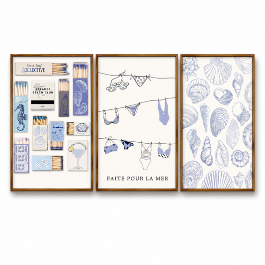 Minimal Blue Triptych Canvas Wall Art Set Gallery-Wrapped