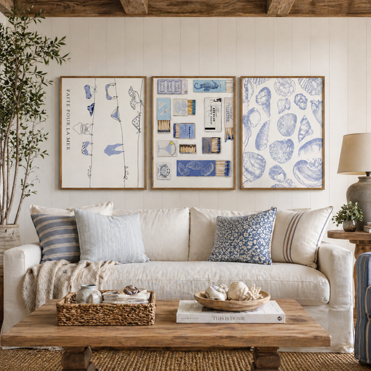 Minimal Blue Triptych Canvas Wall Art Set Gallery-Wrapped