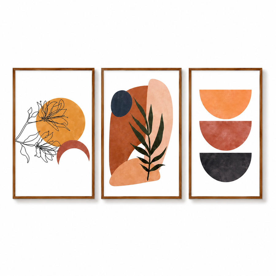 Warm Neutral Geometric Triptych Canvas Wall Art Set Gallery-Wrapped
