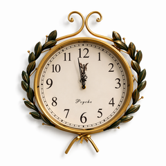 Olive Wreath Silent Wall Clock-Non-Ticking Quartz Botanical Wall Decor (Gold-Tone)