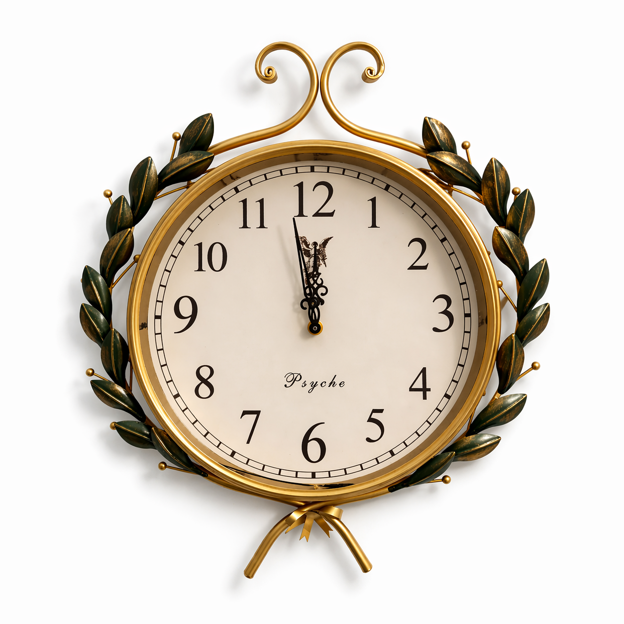 Olive Wreath Silent Wall Clock-Non-Ticking Quartz Botanical Wall Decor (Gold-Tone)