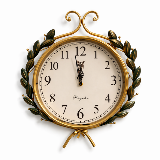 Olive Wreath Silent Wall Clock-Non-Ticking Quartz Botanical Wall Decor (Gold-Tone)