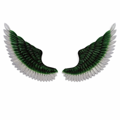 Large metal angel wings wall decor set of 2 in green and silver, 3D feather wall sculpture