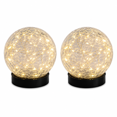 Solar Crackle Globe Stake Lights-Warm Decorative Garden Glow (Set of 2)