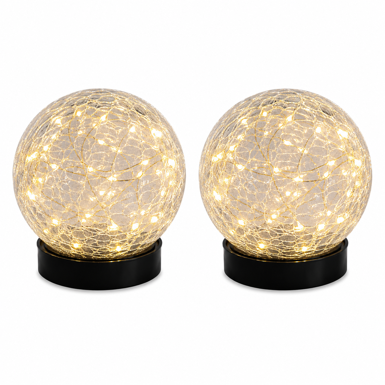 Solar Crackle Globe Stake Lights-Warm Decorative Garden Glow (Set of 2)