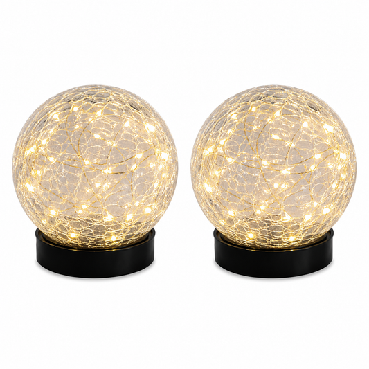 Solar Crackle Globe Stake Lights-Warm Decorative Garden Glow (Set of 2)