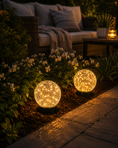 Solar Crackle Globe Stake Lights-Warm Decorative Garden Glow (Set of 2)