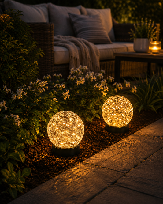 Solar Crackle Globe Stake Lights-Warm Decorative Garden Glow (Set of 2)