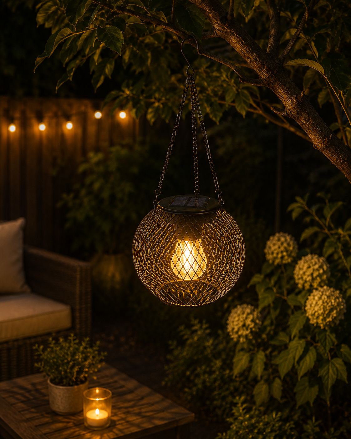 Solar Mesh Globe Hanging Lantern-Metal Lattice Outdoor Lantern (LED Included)