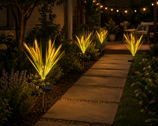 Solar Wheat Stake Light-Warm Golden Grass Glow
