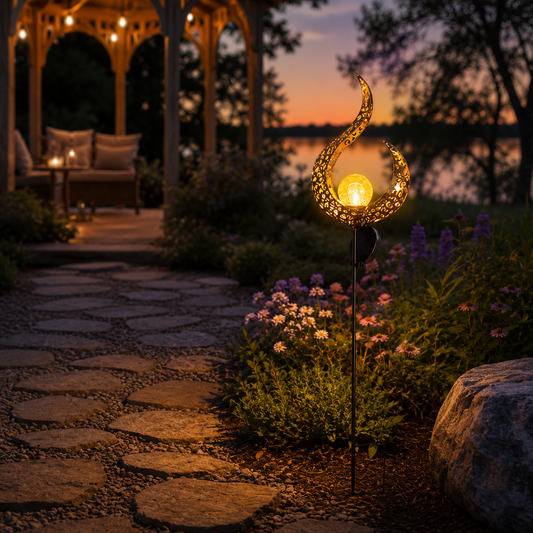 Solar Crescent Flame Stake Light-Moroccan