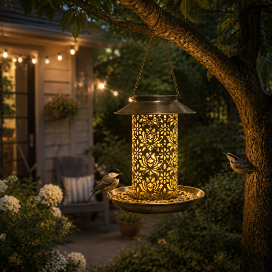 Solar Bird Feeder Lantern-Decorative Metal Feeder