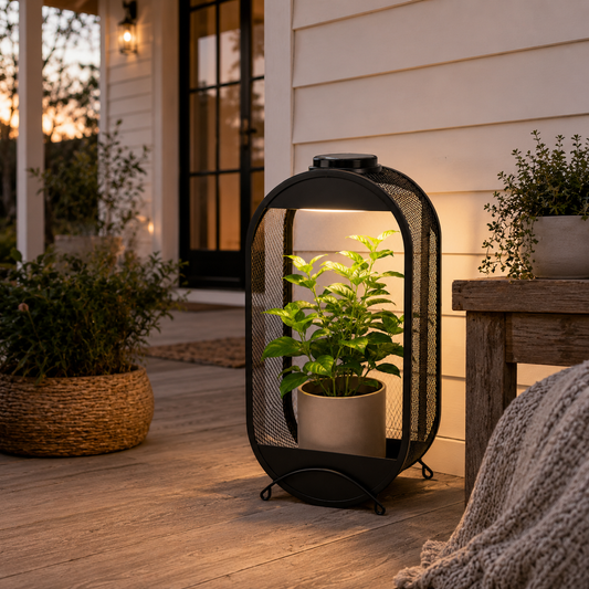 Solar Wall Planter Lantern-Wall-Mounted Display Shelf with Warm Ambient Light