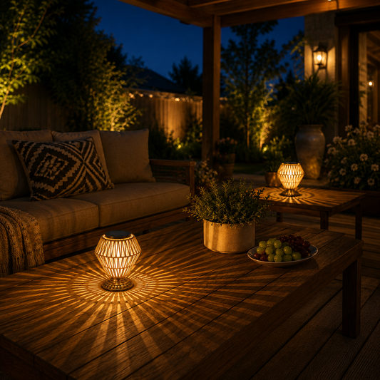 Shadow-Weave Solar Table Lantern 3000K