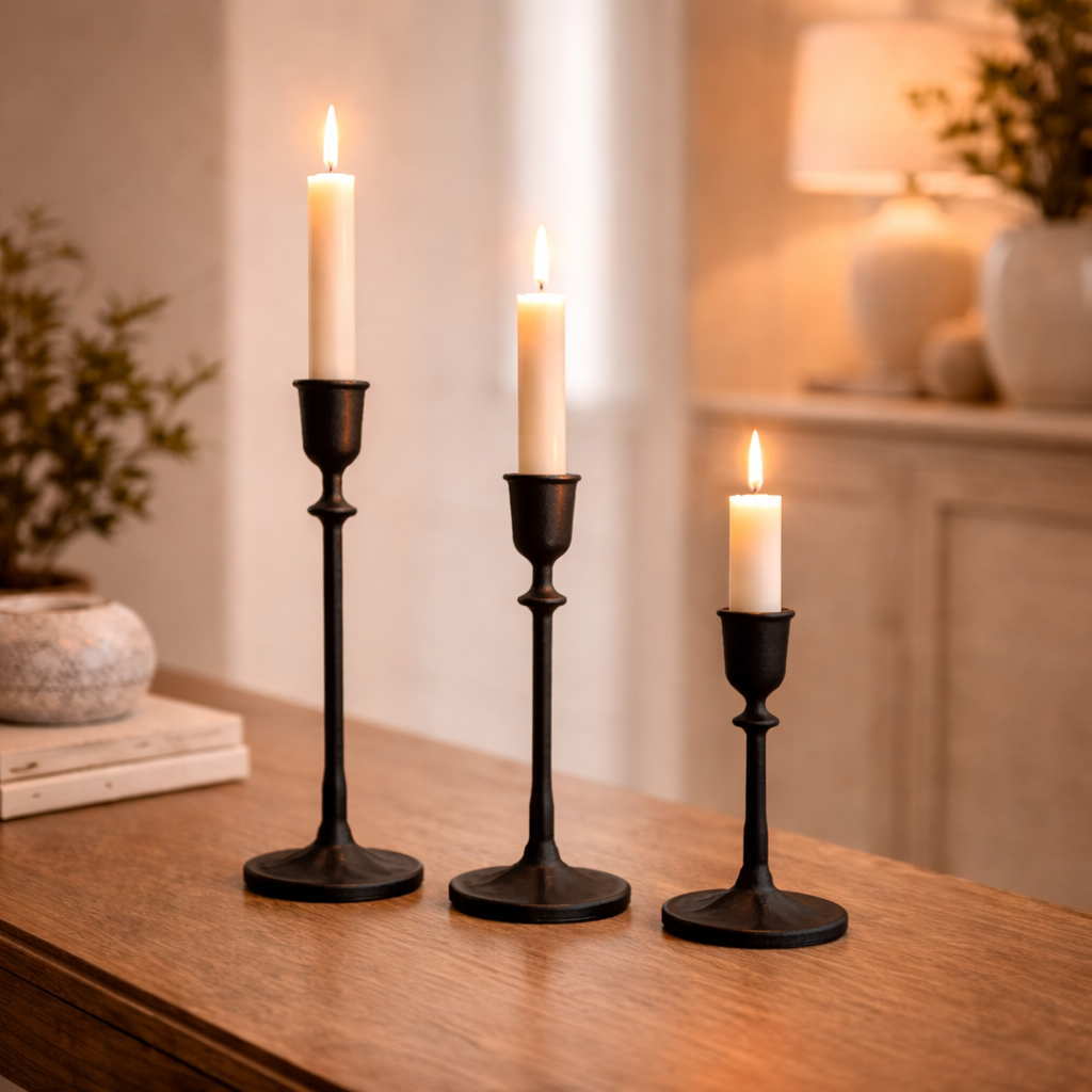 Foundry Series Cast Iron Candlestick Holders Set of 3