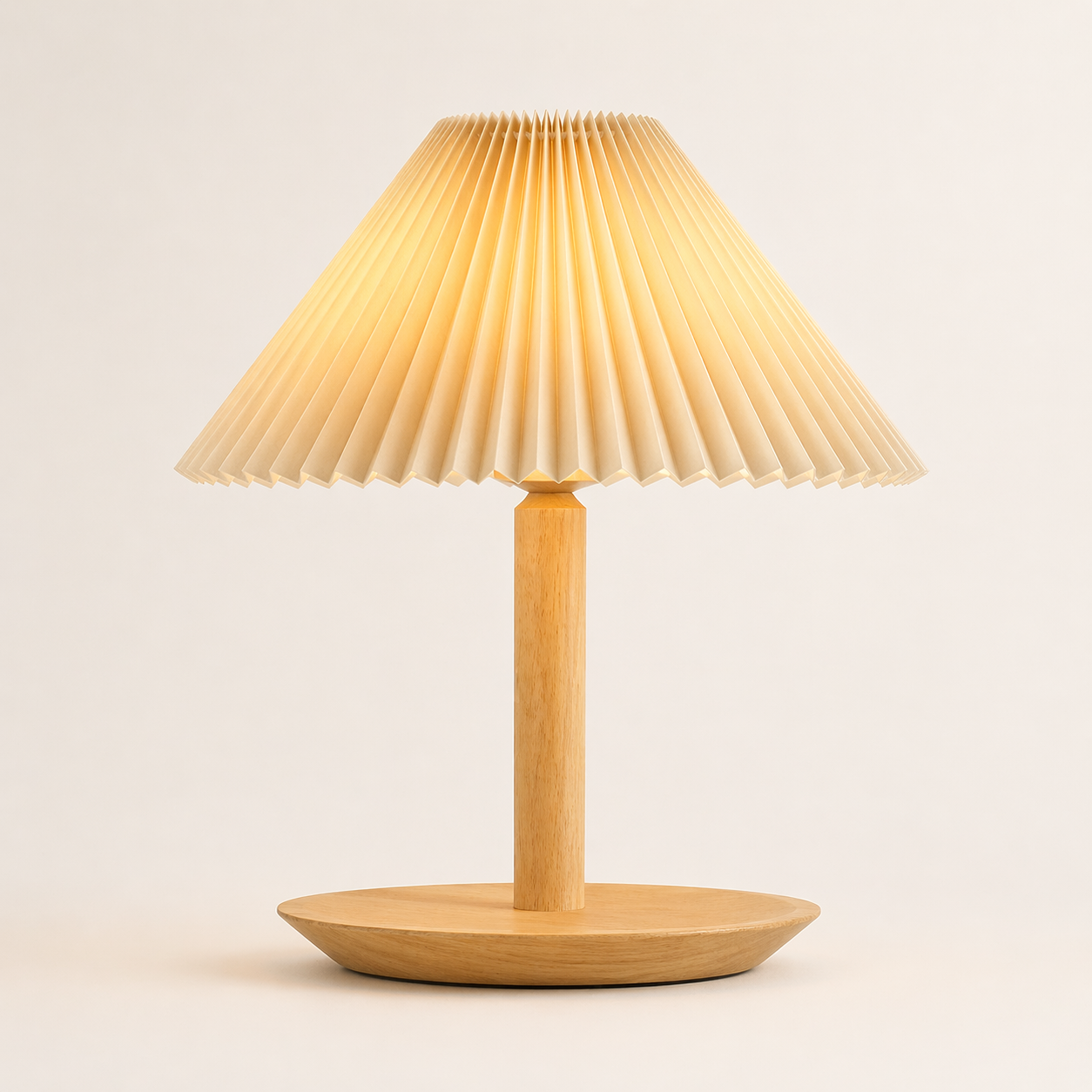 Pleated Shade Wood Table Lamp-Saucer Base (E26)