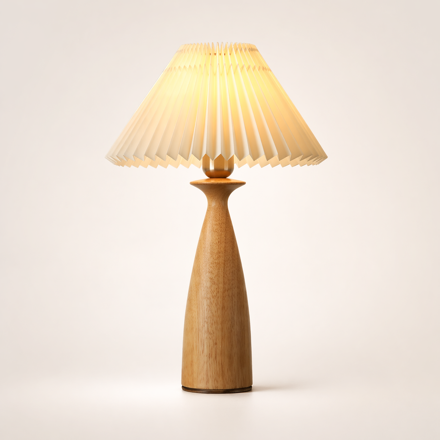 Pleated Shade Wood Table Lamp-Taper Base (E26)