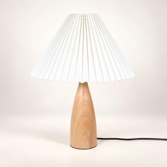 Pleated Shade Wood Table Lamp-Taper Base (E26)