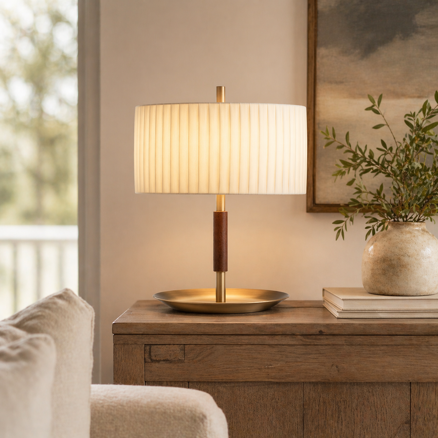 Pleated Shade Table Lamp-BlackBrass