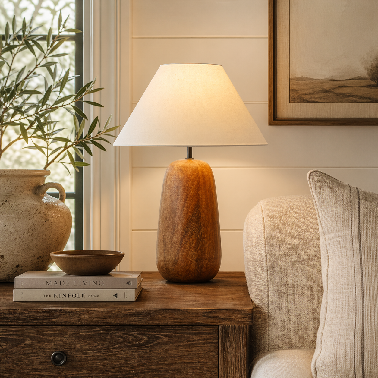 Sculpted Wood Table Lamp-Natural | Atelier
