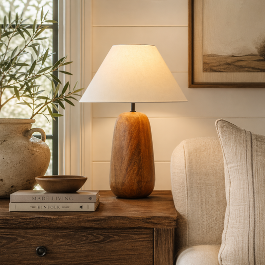 Sculpted Wood Table Lamp-Natural | Atelier