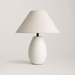 White Ceramic Table Lamp with Linen Shade