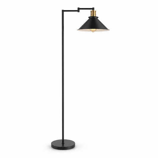 Swing-Arm Task Floor Lamp-Black Iron, Adjustable Arm & Metal Shade