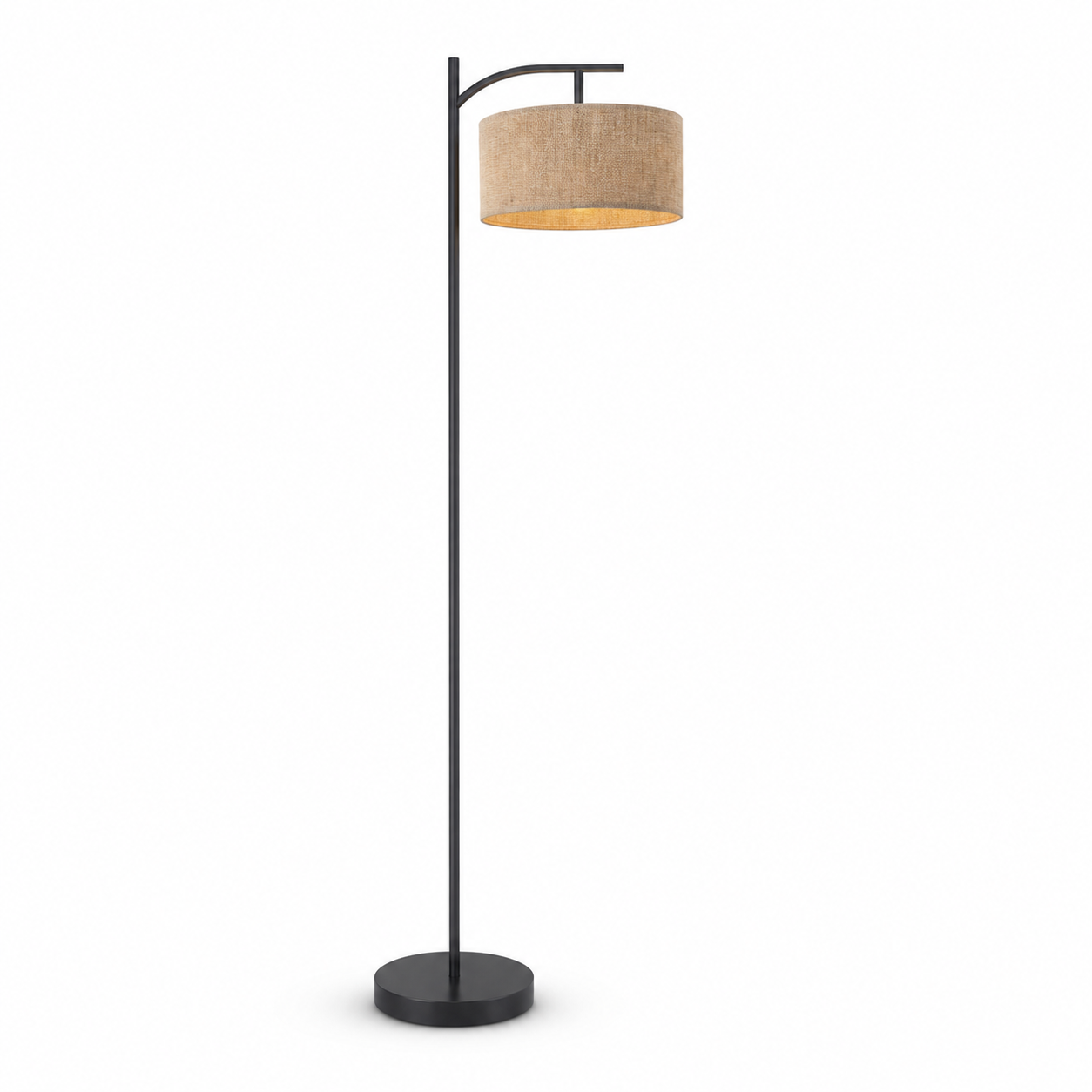 Black Floor Lamp with Natural Woven Shade