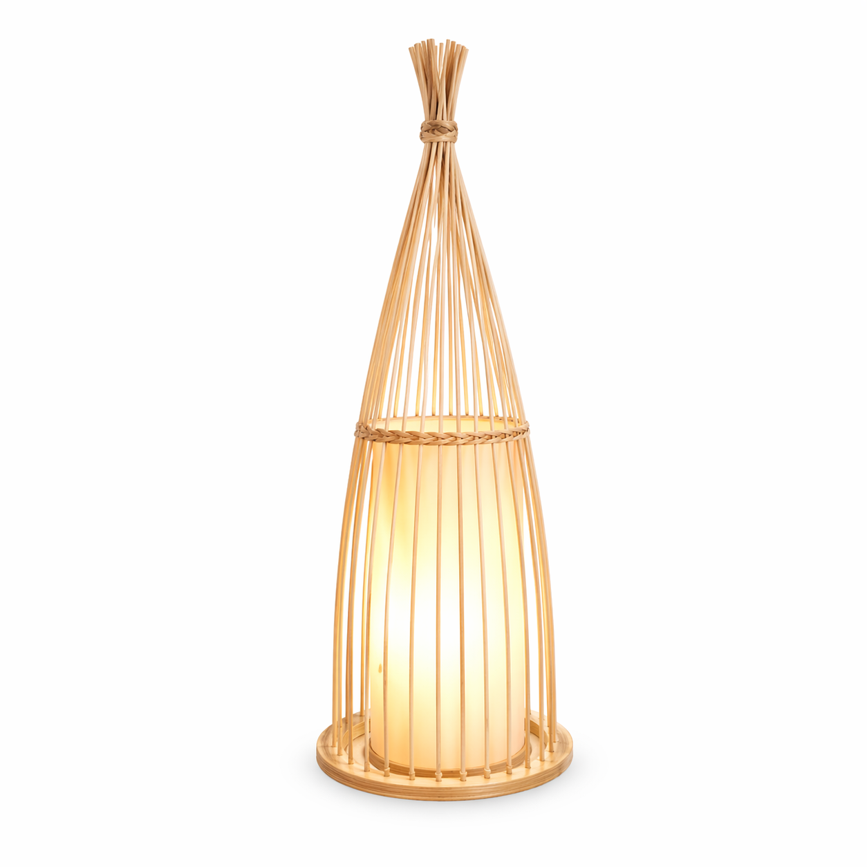 Bamboo Tower Floor Lamp with Faux Shearling Shade (2 Heights)