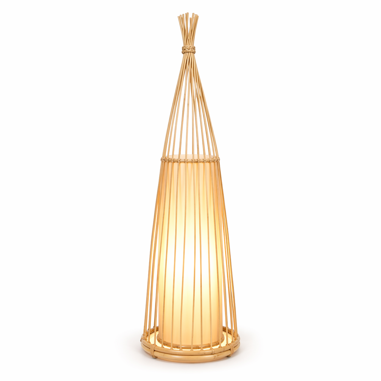 Bamboo Tower Floor Lamp with Faux Shearling Shade (2 Heights)