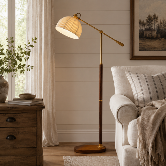 Brassline Reading Floor Lamp with Pleated Shade (E26) | Atelier