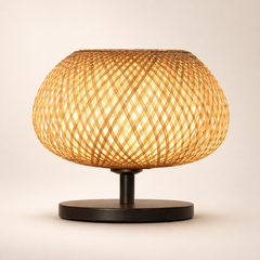 Bamboo Weave Table Lamp-Wood Base (2 Shade Shapes)