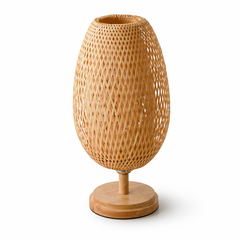 Bamboo Weave Table Lamp-Wood Base (2 Shade Shapes)