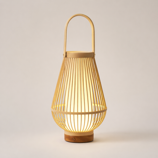 Bamboo Handle Lantern Table Lamp with Soft Diffuser