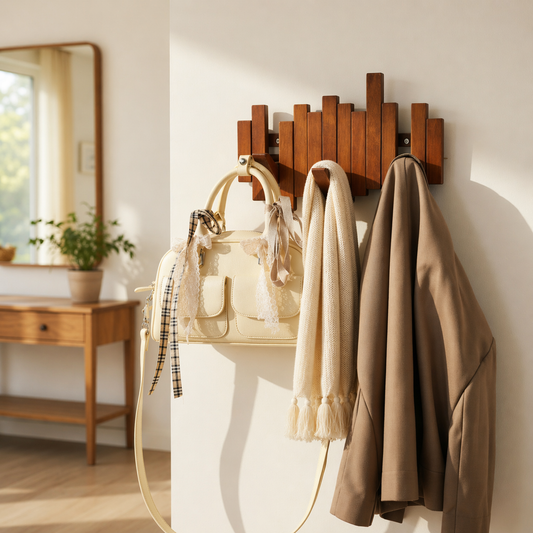 Piano-Key Wall Coat Rack (8 Flip Hooks)