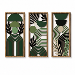 Designer Openwork Triptych Wall Art (Set of 3)-Wood-Look Framed Statement Panels, 32.6in x 16.54in