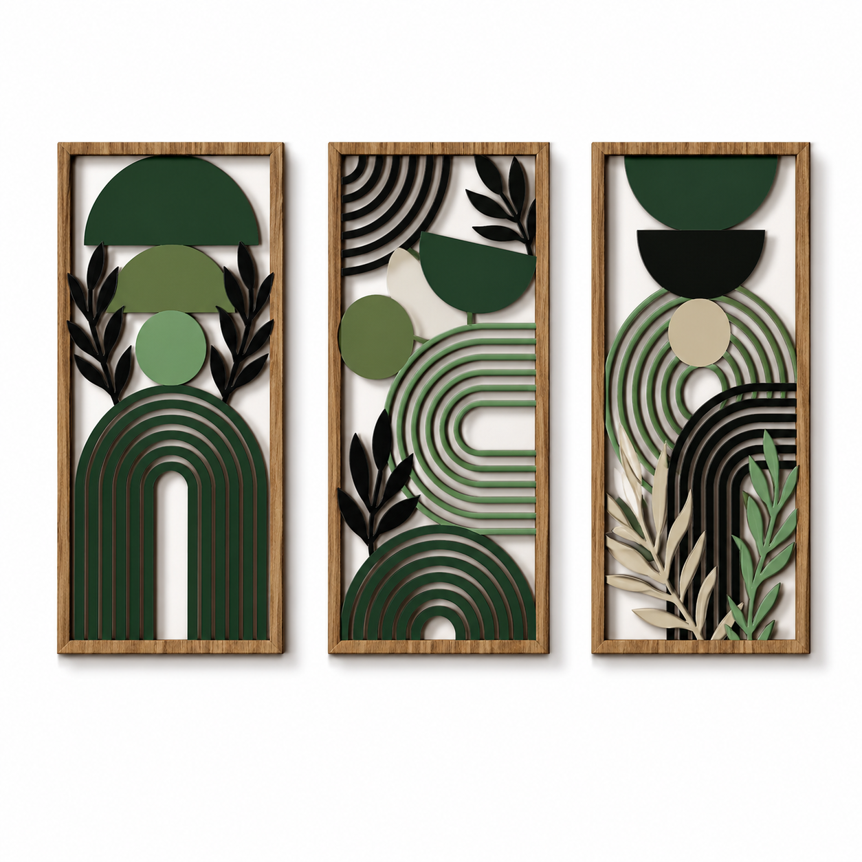 Designer Openwork Triptych Wall Art (Set of 3)-Wood-Look Framed Statement Panels, 32.6in x 16.54in