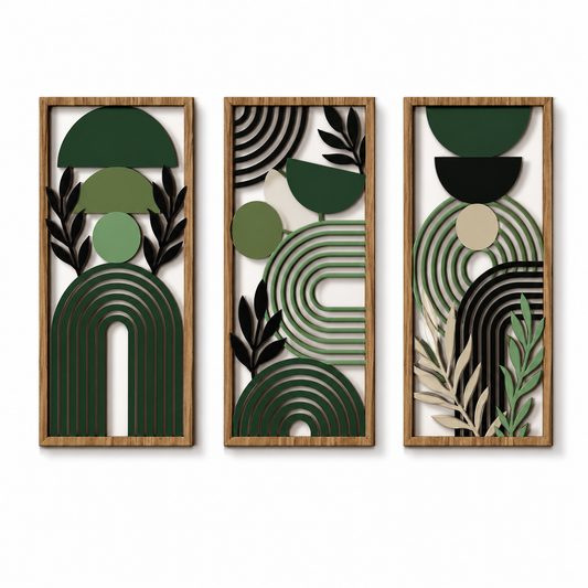 Designer Openwork Triptych Wall Art (Set of 3)-Wood-Look Framed Statement Panels, 32.6in x 16.54in