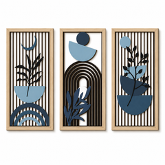 Designer Openwork Triptych Wall Art (Set of 3)-Wood-Look Framed Statement Panels, 32.6in x 16.54in