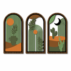Designer Openwork Triptych Wall Art (Set of 3)-Wood-Look Framed Statement Panels, 32.6in x 16.54in