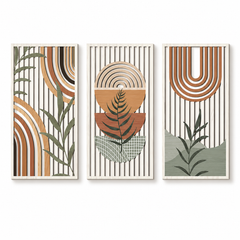 Designer Openwork Triptych Wall Art (Set of 3)-Wood-Look Framed Statement Panels, 32.6in x 16.54in