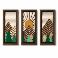 Designer Openwork Triptych Wall Art (Set of 3)-Wood-Look Framed Statement Panels, 32.6in x 16.54in