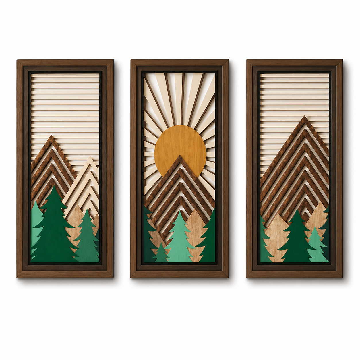 Designer Openwork Triptych Wall Art (Set of 3)-Wood-Look Framed Statement Panels, 32.6in x 16.54in