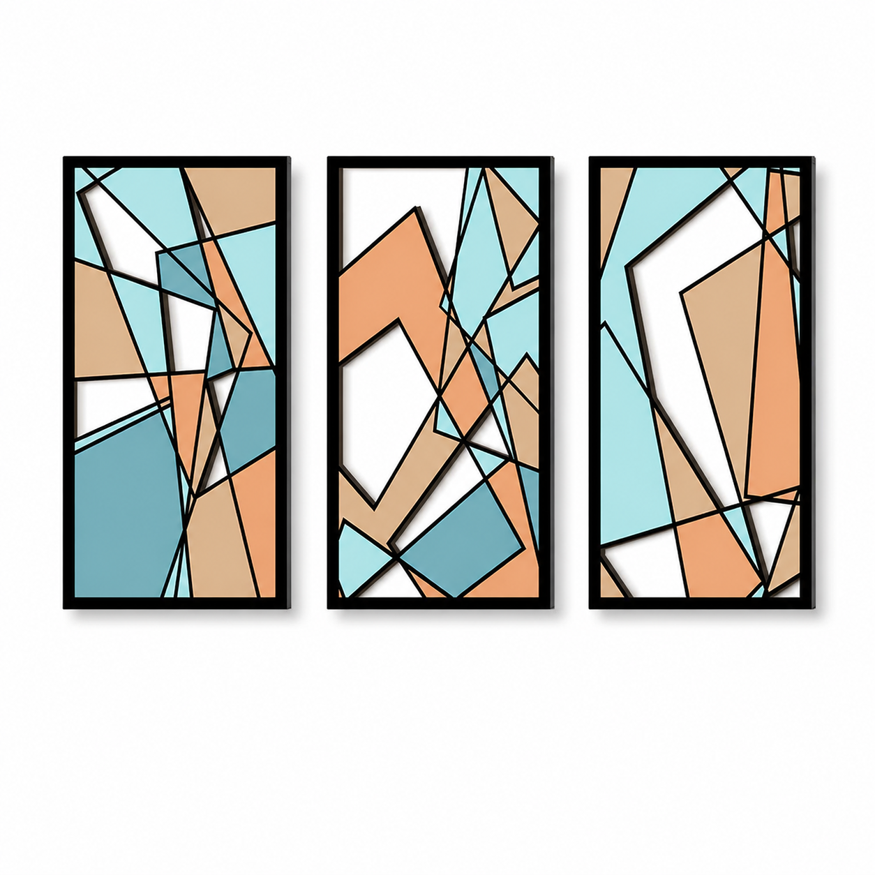 Designer Openwork Triptych Wall Art (Set of 3)-Wood-Look Framed Statement Panels, 32.6in x 16.54in