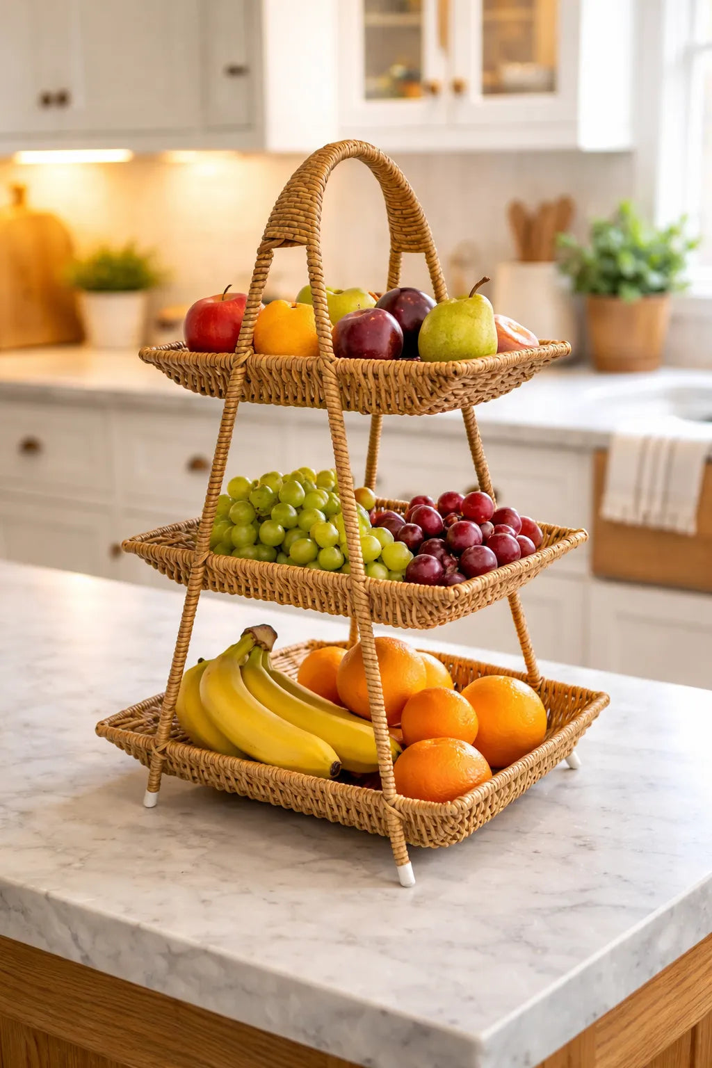 Faux Rattan Tiered Serving Stand